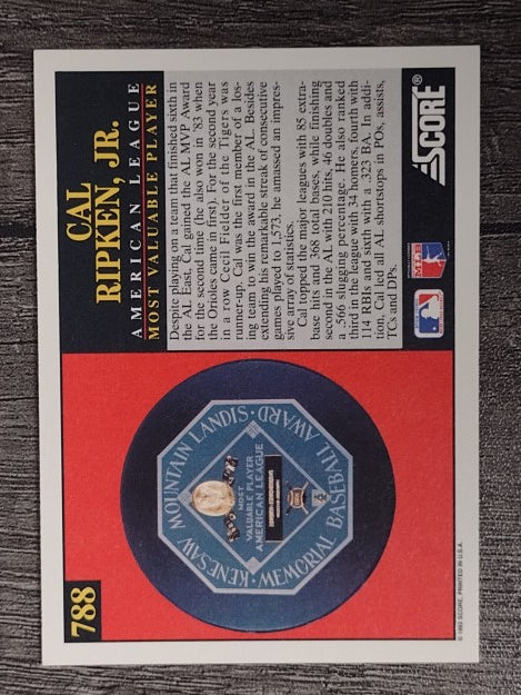 1992 Score #788 Cal Ripken MVP