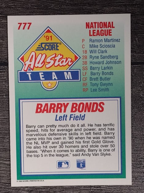 1992 Score #777 Barry Bonds AS