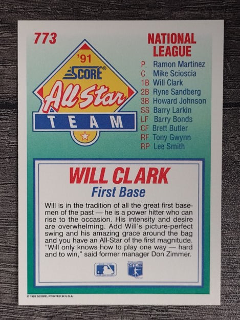 1992 Score #773 Will Clark AS