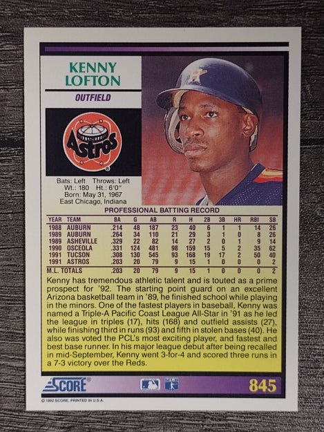 1992 Score #845 Kenny Lofton
