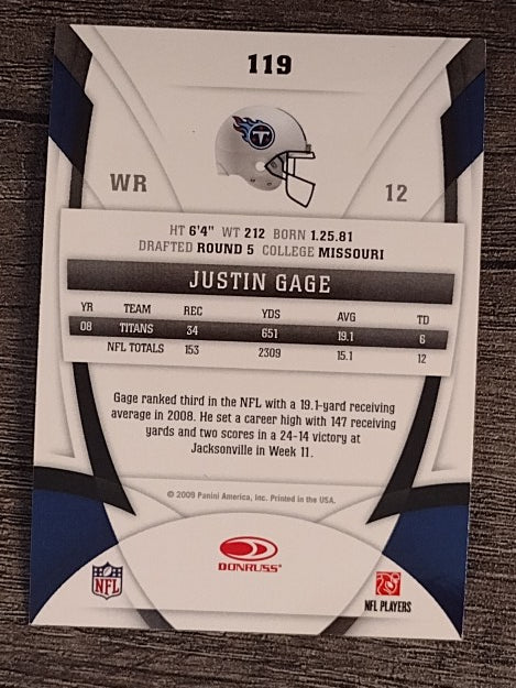 2009 Certified #119 Justin Gage