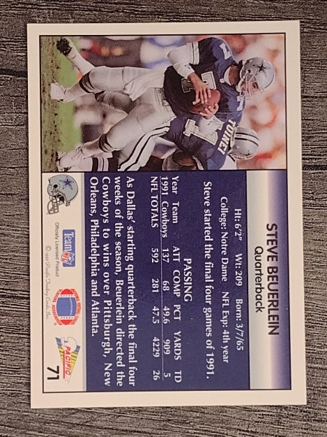 1992 Pacific #71 Steve Beuerlein