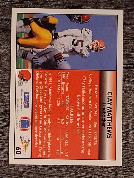 1992 Pacific #60 Clay Matthews
