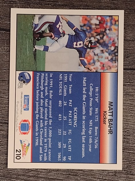1992 Pacific #210 Matt Bahr