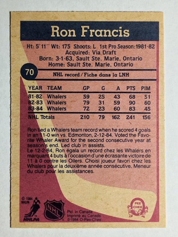 1984-85 O-Pee-Chee #70 Ron Francis