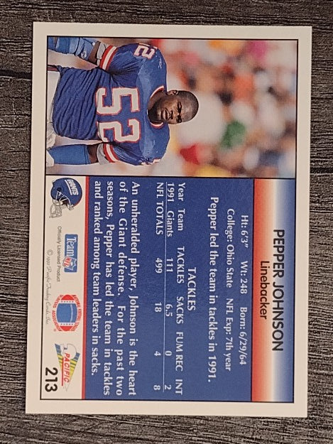 1992 Pacific #213 Pepper Johnson