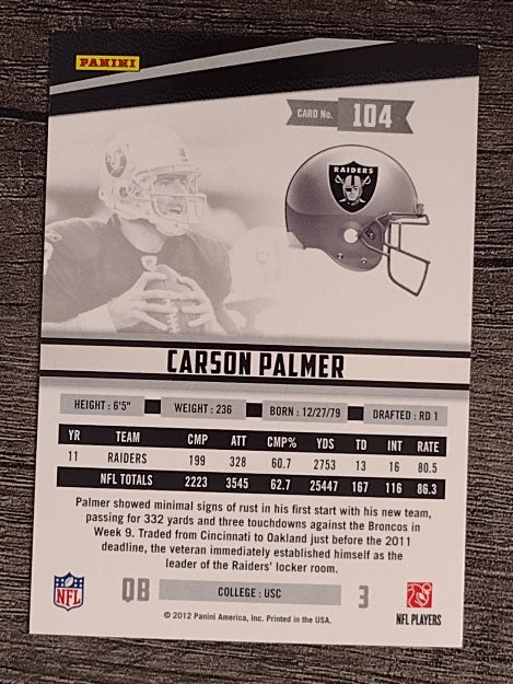 2012 Rookies and Stars #104 Carson Palmer