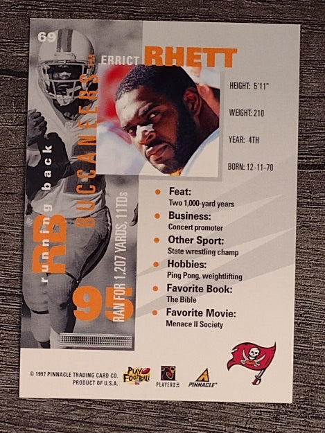 1997 Pinnacle Inside #69 Errict Rhett