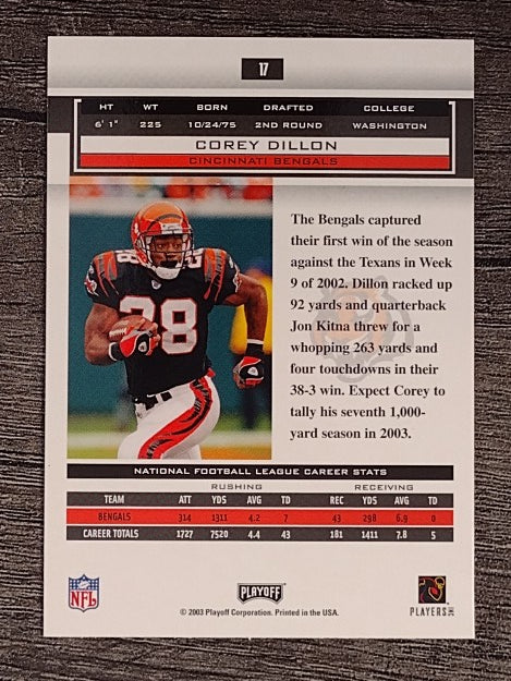 2003 Playoff Honors #17 Corey Dillon
