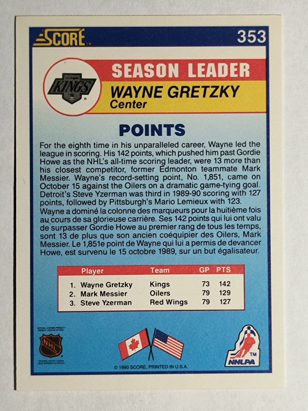 1990-91 Score Canadian #353 Wayne Gretzky LL