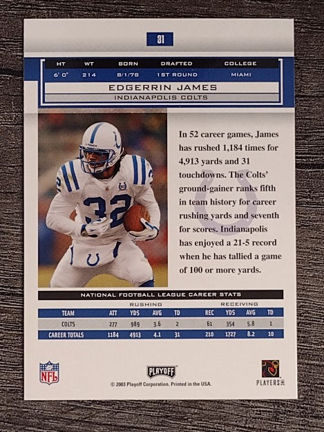 2003 Playoff Honors #31 Edgerrin James