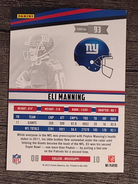 2012 Rookies and Stars #93 Eli Manning
