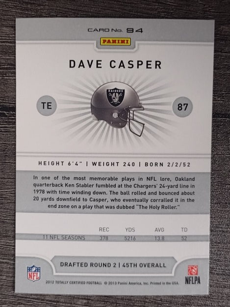 2012 Totally Certified #94 Dave Casper