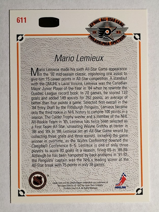 1991-92 Upper Deck #611 Mario Lemieux AS