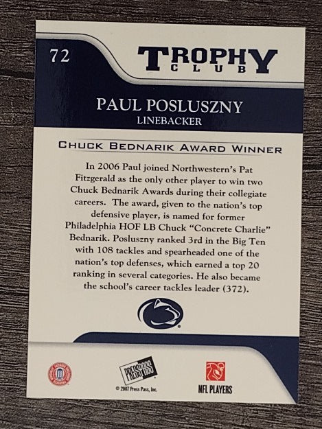2007 Press Pass #72 Paul Posluszny TC