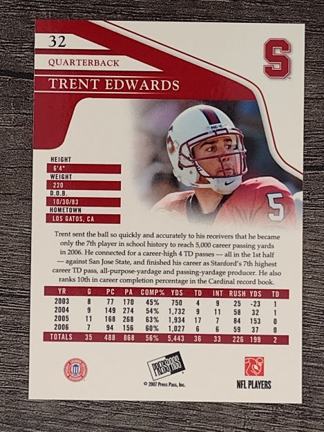 2007 Press Pass #32 Trent Edwards