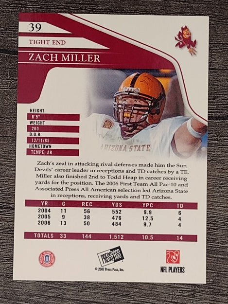 2007 Press Pass #39 Zach Miller