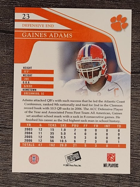 2007 Press Pass #23 Gaines Adams
