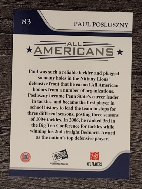 2007 Press Pass #83 Paul Posluszny AA
