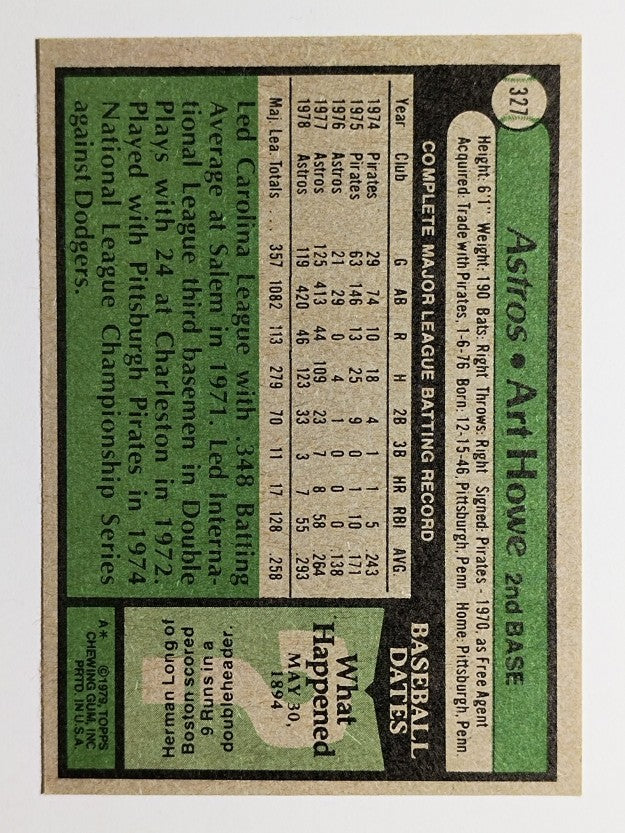 1979 Topps #327 Art Howe DP (VGEX)