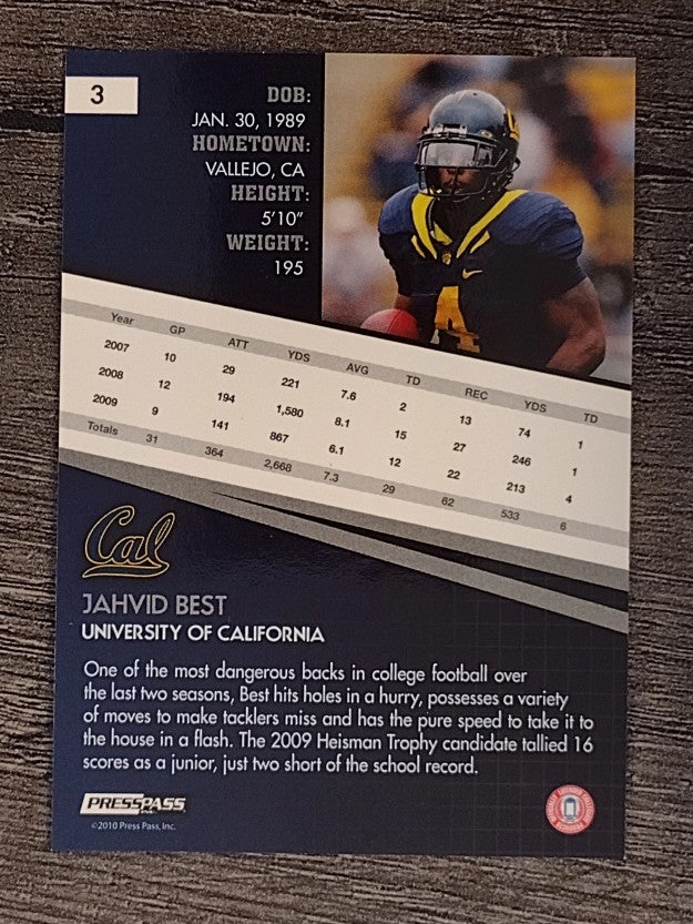 2010 Press Pass #3 Jahvid Best