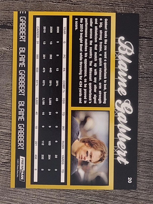 2011 Press Pass #20 Blaine Gabbert