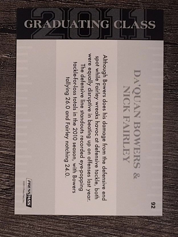 2011 Press Pass #92 Da'Quan Bowers GC/Nick Fairley