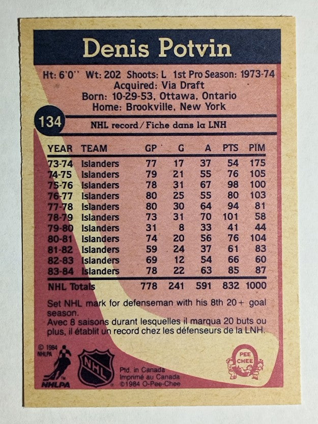 1984-85 O-Pee-Chee #134 Denis Potvin