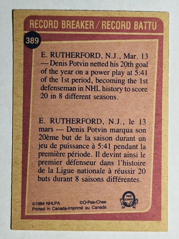 1984-85 O-Pee-Chee #389 Denis Potvin RB