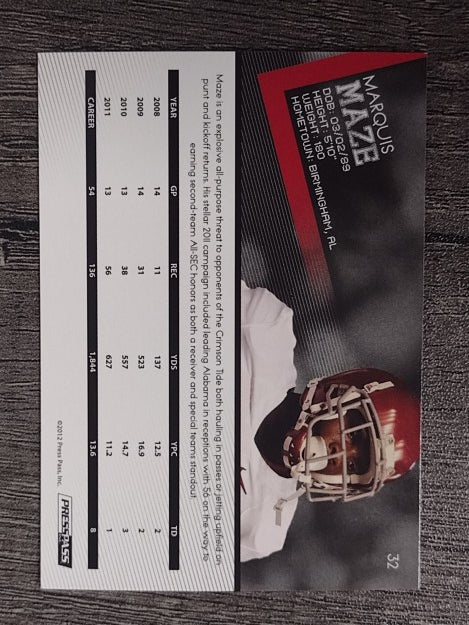 2012 Press Pass #32 Marquis Maze