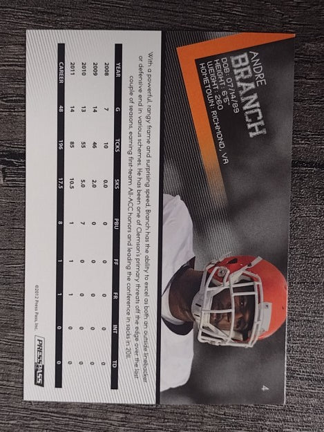 2012 Press Pass #4 Andre Branch
