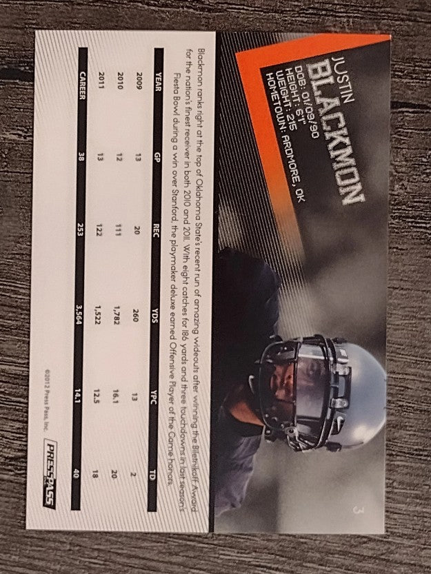 2012 Press Pass #3 Justin Blackmon