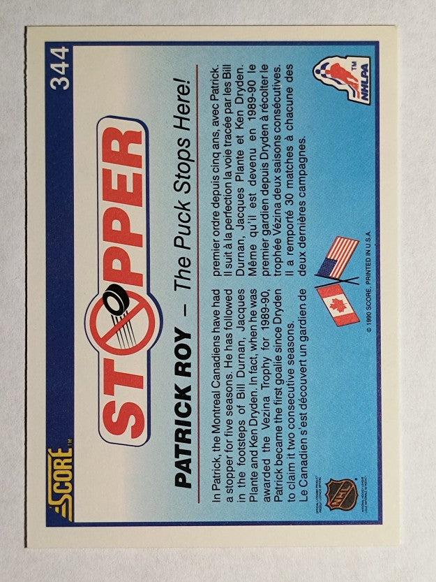 1990-91 Score Canadian #344 Patrick Roy Stopper