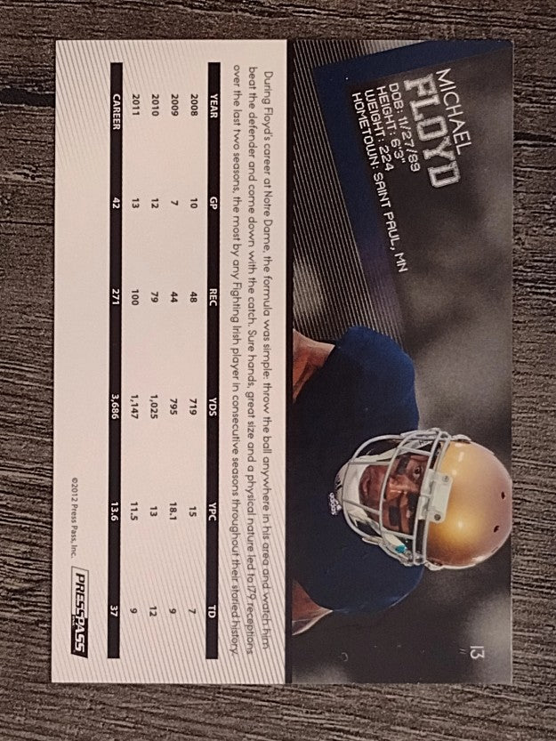 2012 Press Pass #13 Michael Floyd