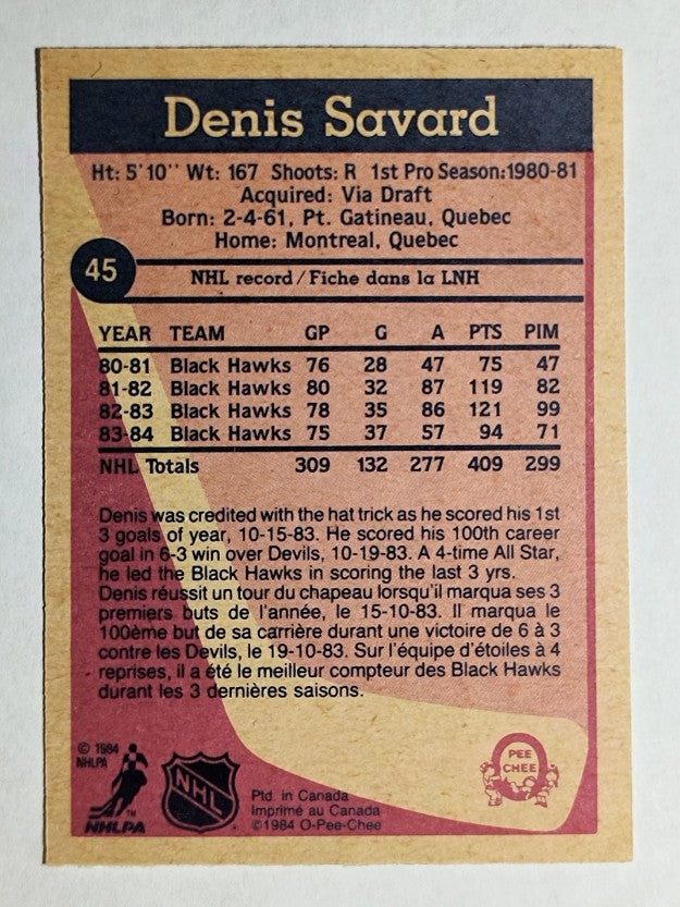 1984-85 O-Pee-Chee #45 Denis Savard