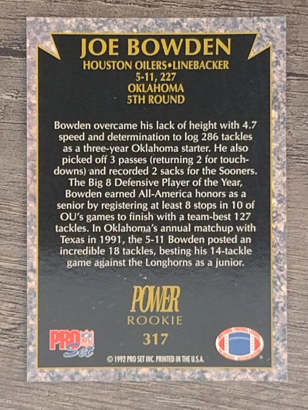 1992 Power #317 Joe Bowden RC