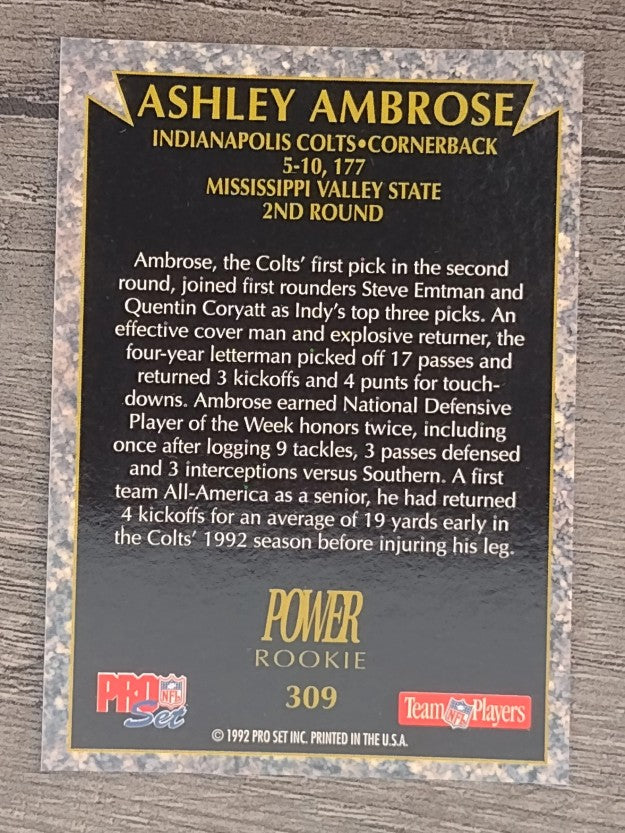 1992 Power #309 Ashley Ambrose RC