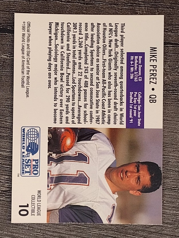 1991 Pro Set WLAF Inserts #10 Mike Perez