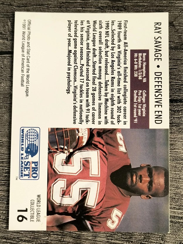 1991 Pro Set WLAF Inserts #16 Ray Savage
