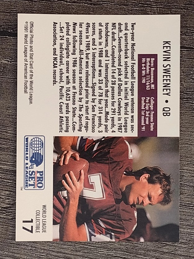 1991 Pro Set WLAF Inserts #17 Kevin Sweeney