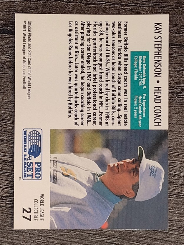1991 Pro Set WLAF Inserts #27 Kay Stephenson CO