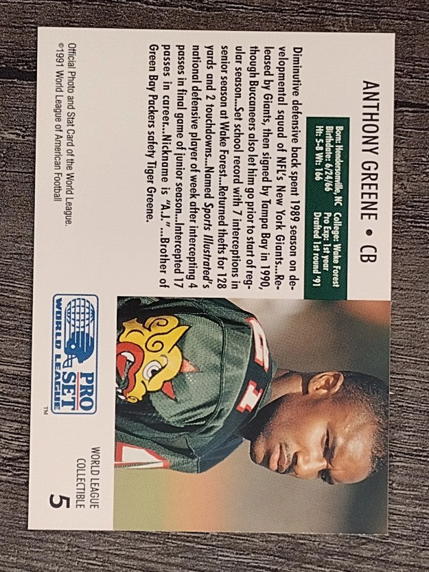 1991 Pro Set WLAF Inserts #5 A.J. Green
