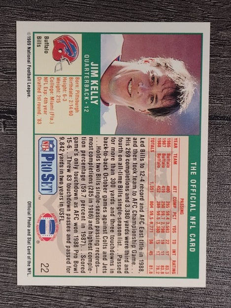 1989 Pro Set #22 Jim Kelly