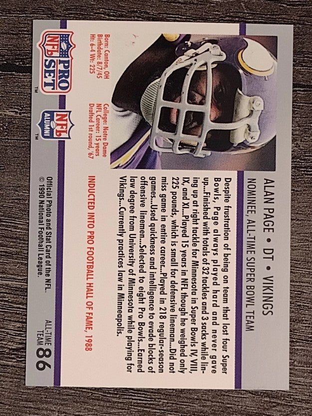 1990-91 Pro Set Super Bowl 160 #86 Alan Page