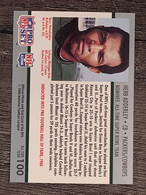 1990-91 Pro Set Super Bowl 160 #100 Herb Adderley
