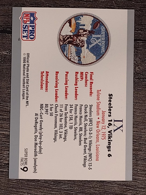 1990-91 Pro Set Super Bowl 160 #9 SB IX Ticket
