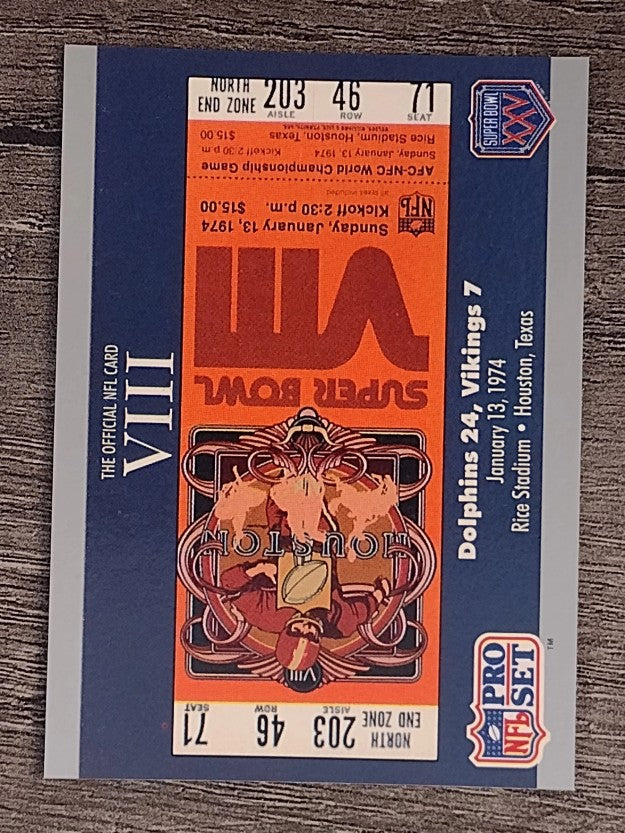 1990-91 Pro Set Super Bowl 160 #8 SB VIII Ticket