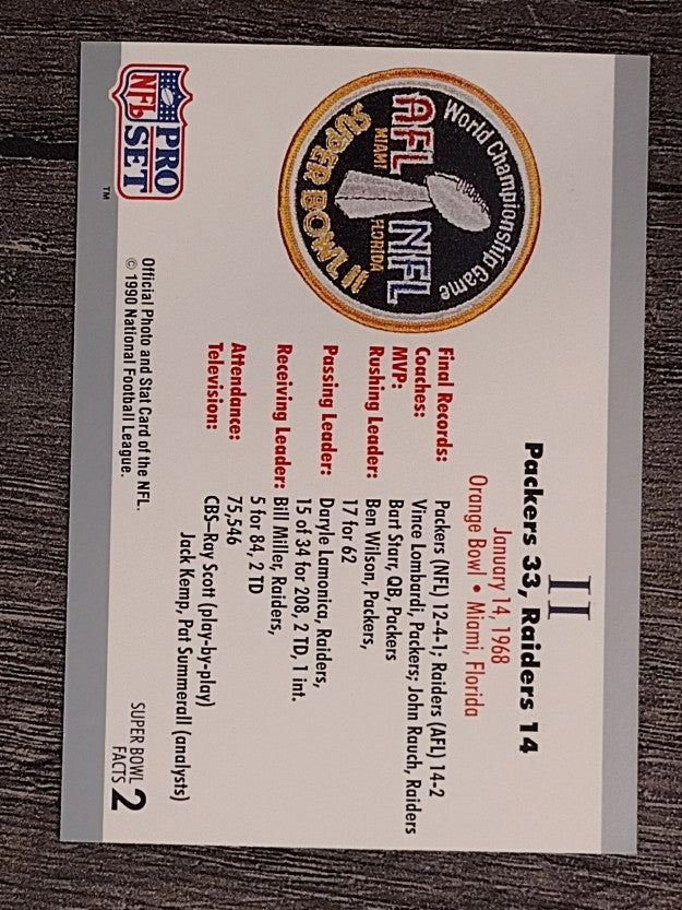 1990-91 Pro Set Super Bowl 160 #2 Super Bowl II Ticket