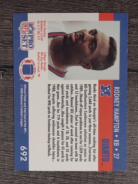 1990 Pro Set #692 Rodney Hampton RC
