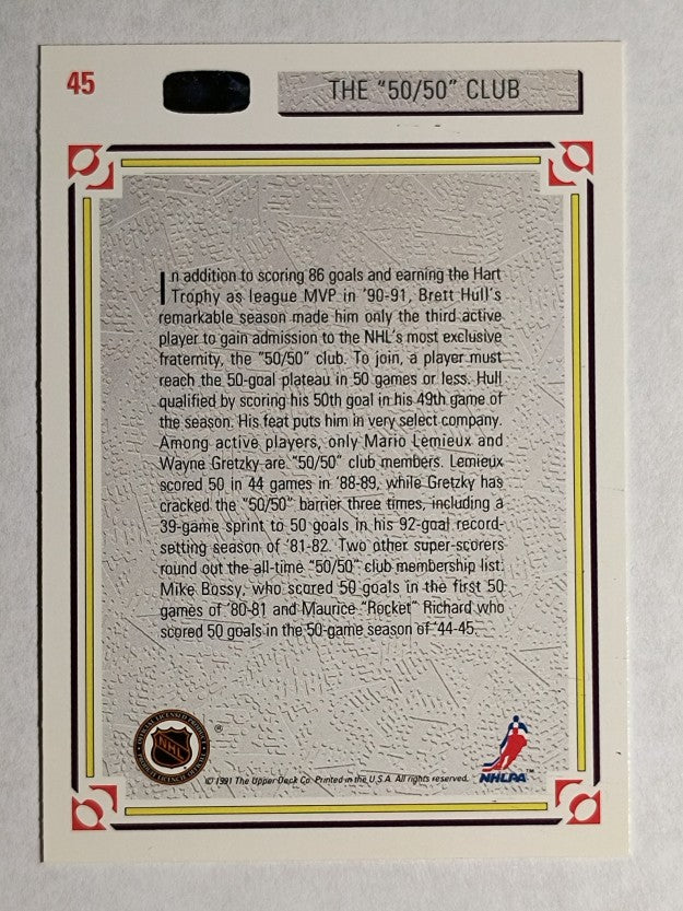 1991-92 Upper Deck #45 The 50/50 Club/Mario Lemieux/Wayne Gretzky/Brett Hull